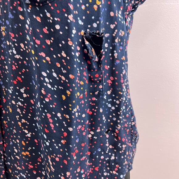 Anthropologie MAEVE Navy Confetti Print Cap Sleeve V-Neck Button-Down Size S - Picture 7 of 9
